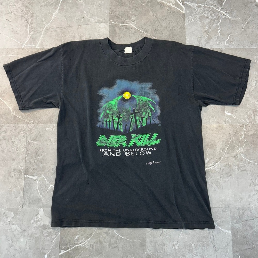 90s Vintage Overkill Graphic Tour Tee Mens XL From Underground Below Distressed